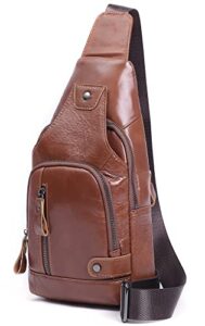 coszea genuine leather crossbody chest bag casual shoulder sling bag travel hiking backpacks (brown)