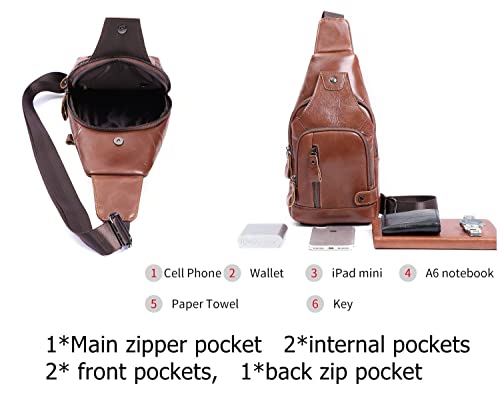 COSZEA Genuine Leather Crossbody Chest Bag Casual Shoulder Sling Bag Travel Hiking Backpacks (Brown)