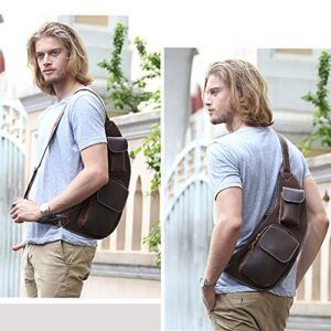 LederleiterUSA Men's Leather Chest Bag Sling Crossbody Shoulder Bag Backpack Outdoor Bag for men