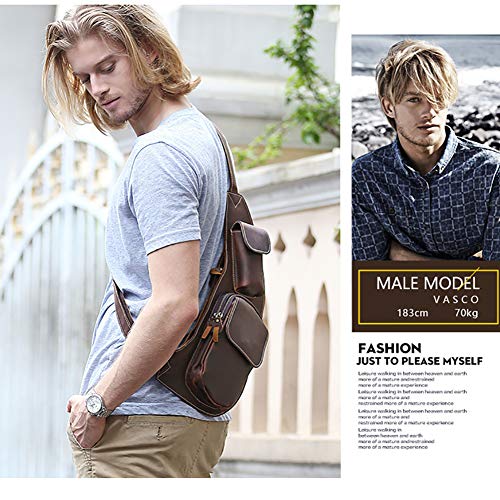 LederleiterUSA Men's Leather Chest Bag Sling Crossbody Shoulder Bag Backpack Outdoor Bag for men