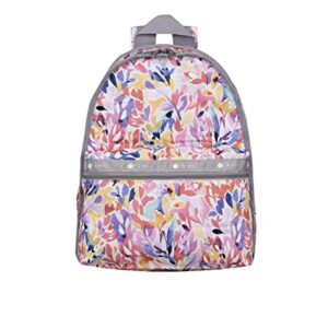 LeSportsac Botanical Burst Basic Backpack/Rucksack, Style 7812/Color F972, Abstract Watercolor Style Floral, Artfully Arranged in Vibrant Tropical Hues of Purple, Pink, Blue, Yellow