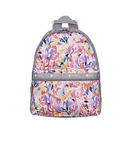 LeSportsac Botanical Burst Basic Backpack/Rucksack, Style 7812/Color F972, Abstract Watercolor Style Floral, Artfully Arranged in Vibrant Tropical Hues of Purple, Pink, Blue, Yellow