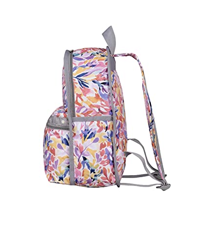 LeSportsac Botanical Burst Basic Backpack/Rucksack, Style 7812/Color F972, Abstract Watercolor Style Floral, Artfully Arranged in Vibrant Tropical Hues of Purple, Pink, Blue, Yellow