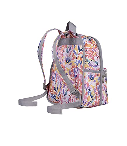 LeSportsac Botanical Burst Basic Backpack/Rucksack, Style 7812/Color F972, Abstract Watercolor Style Floral, Artfully Arranged in Vibrant Tropical Hues of Purple, Pink, Blue, Yellow