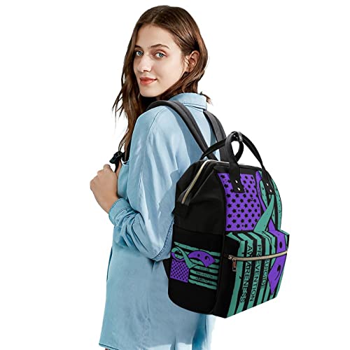 Suicide Prevention Awareness Flag Waterproof Mommy Backpack Shoulder Bag Stylish Nappy Daypack For Travel Shopping black-style