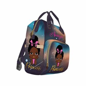 Newcos Personalized African Black Girl Diaper Bag Backpack with Name Custom Afro Princess Mommy Nursing Baby Bags for Women, One Size