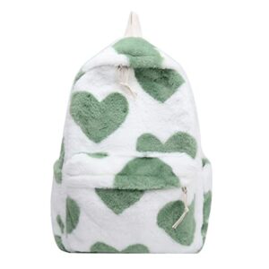 tomato city fuzzy backpack fluffy school shoulder bag purse pink heart pattern (green heart,faux fur), medium