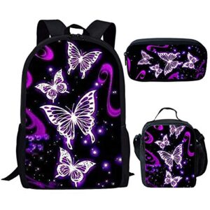 smileygirl butterfly girls backpack and lunch bag set for elementary kids school bag junior children teens kindergarten bookbag cute lightweight schoolbag bag pack 3 in 1