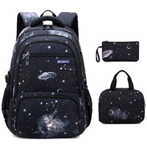 3pcs starry sky prints boys backpack primary and middle school students schoolbag set youth travel bag with lunch bag