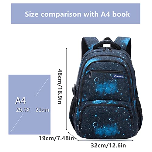 3Pcs Starry Sky Prints Boys Backpack Primary and Middle School Students Schoolbag Set Youth Travel Bag with Lunch Bag