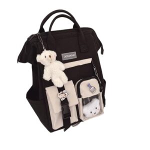 azlnrmu kawaii harajuku backpack bear pendant pins decoration teenage daypack gift for birthday christmas (black)