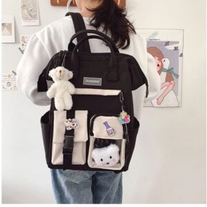 AZLNRMU Kawaii harajuku backpack bear pendant pins decoration teenage daypack gift for birthday Christmas (black)