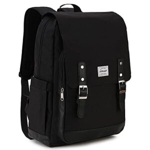 ravuo backpack for women men, water resistant school backpack college bookbag casual daypack travel rucksack black