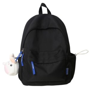 aesthetic backpack with cute plush pendant y2k preppy laptop bookbag indie school supplies back to school backpack (black)