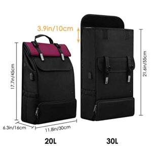 Expandable Roll Top Laptop Backpack, FINPAC Anti-Theft Daypack for Travel Work (Burgundy)