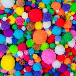 adeweave 1000 assorted craft pom poms – multicolor bulk pom poms arts and crafts, pompoms for crafts in assorted size- soft and fluffy puff balls, large colored cotton balls for home and school