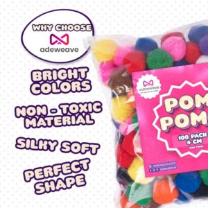 Adeweave 1000 Assorted Craft pom poms – Multicolor Bulk pom poms Arts and Crafts, Pompoms for Crafts in Assorted Size- Soft and Fluffy Puff Balls, Large Colored Cotton Balls for Home and School