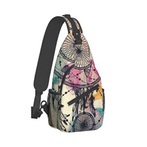 Men & Women Sling Backpack Outdoor Sport Daypack Travel Bag - Multipurpose Anti-Theft Carry On Bag, Breathable Chest Sling Shoulder Backpacks Bags, Vintage Dreamcatcher Art