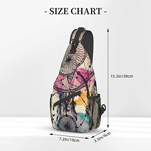 Men & Women Sling Backpack Outdoor Sport Daypack Travel Bag - Multipurpose Anti-Theft Carry On Bag, Breathable Chest Sling Shoulder Backpacks Bags, Vintage Dreamcatcher Art