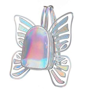 women’s laser holographic backpack butterfly angel wings casual daypack shoulder bag for girls
