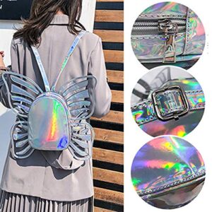 Women's Laser Holographic Backpack Butterfly Angel Wings Casual Daypack Shoulder bag for Girls