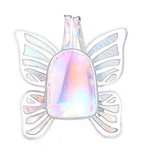 Women's Laser Holographic Backpack Butterfly Angel Wings Casual Daypack Shoulder bag for Girls