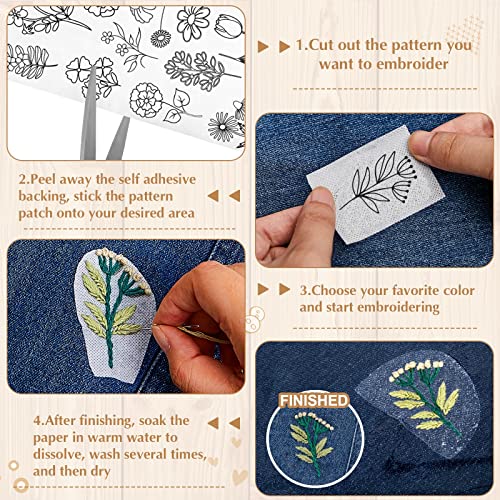 50 Pcs Hand Sewing Stabilizers Wash Away Water Soluble Stabilizer Tear Away Machine Embroidery Stabilizers with Flower Patterns for Embroidery Hand Sewing Lover