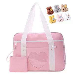 hehelife heart kawaii bag with kawaii wallet & rabbit pin doll,ita japanese school bag kawaii shoulder bag for women laptop bag kawaii backpack girls