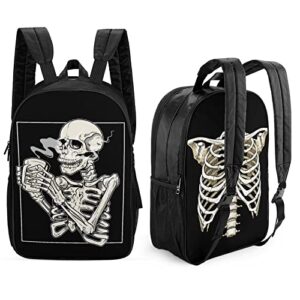 skeleton drinking coffee reversible backpack large bookbag double sided prints travel backpack adult unisex casual laptop daypack school backpack for men women college students, 17 inch, black