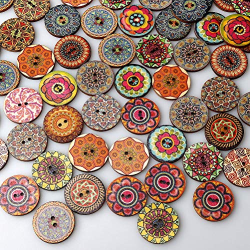 100 Pcs Mixed Color Wood Buttons, EUBags 1 Inch Natural Round Shapes Retro Buttons, Vintage Buttons with 2 Holes for DIY Sewing Crafts
