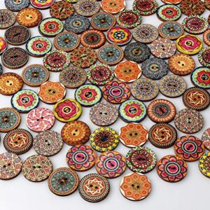 100 Pcs Mixed Color Wood Buttons, EUBags 1 Inch Natural Round Shapes Retro Buttons, Vintage Buttons with 2 Holes for DIY Sewing Crafts