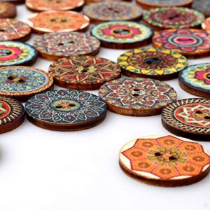 100 Pcs Mixed Color Wood Buttons, EUBags 1 Inch Natural Round Shapes Retro Buttons, Vintage Buttons with 2 Holes for DIY Sewing Crafts