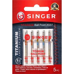 singer 04809 titanium universal ball point machine needles for knit fabric, assorted sizes, 5-count