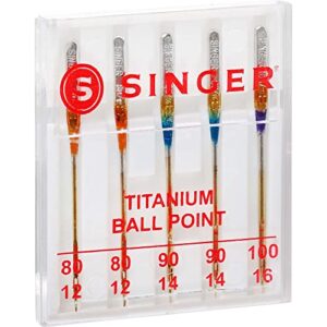 SINGER 04809 Titanium Universal Ball Point Machine Needles for Knit Fabric, Assorted Sizes, 5-Count