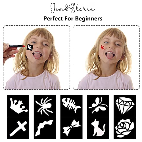 Jim&Gloria Face Paint Kit With Gold And Silver 12 Colors Large Washable Face & Body Painting Crayons with Stencils Kids Toddlers and Adults Gifts Crafts For Christmas Stocking Stuffers Safe For Sensitive Skin