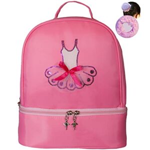 Ballet dance backpack for little girls ballerina tutu pink bag with free hair net for dance Toddler dance bag gymnastics Latin dance yoga tap dance jazz separate compartment for shoes