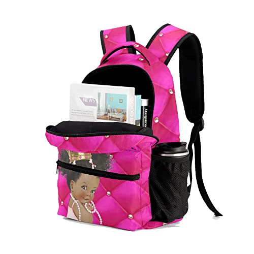 WOWPersonalTailor Backpack Custom Name Dark Pink African Girl Fashion Lightweight Waterproof Travel Bag for Family Friends Gifts, 12.2''(L) x 5.9''(W) x 16.5''(H)