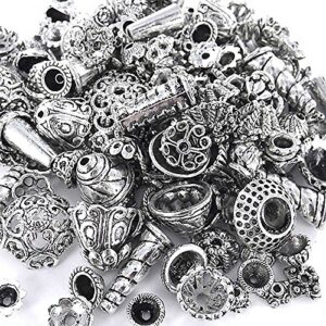 incredible art 100-piece bali style jewelry making metal bead caps deluxe new mix, silver