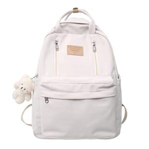 braised pork preppy backpack kawaii backpack with plushies cute vintage backpack for school girls light academia bookbags preppy aesthetic backpack (white)