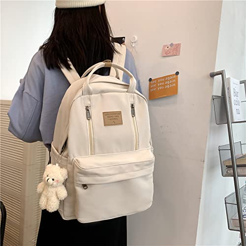 Braised Pork Preppy Backpack Kawaii Backpack with Plushies Cute Vintage Backpack for School Girls Light Academia Bookbags Preppy Aesthetic Backpack (White)