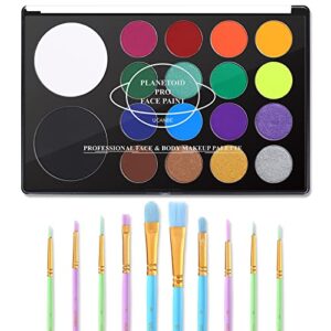 ucanbe face paint kit + 10pcs paint brush water activated body paint sfx makeup palette for cosplay halloween black white face painting kits for adults matte neon special effects makeup kit