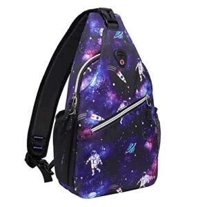 mosiso sling backpack, multipurpose travel hiking daypack rope crossbody shoulder bag, spacewalking astronauts