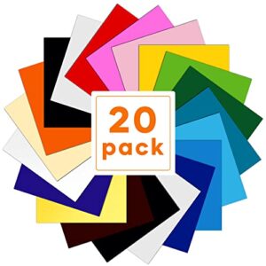 htvront heat transfer vinyl bundle – 20 pack 12″ x 10″ iron on vinyl for t-shirt – 18 assorted colors for cricut, silhouette cameo or heat press machine