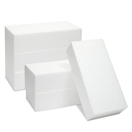 6 Pack Foam Blocks for Crafts, Polystyrene Brick Rectangles for DIY, Packing, Centerpieces (8 x 4 x 2 in)