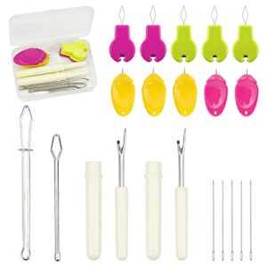 needle threaders tool set 19 in 1 for hand sewing, sewing machine, diy (5 pcs gourd shaped threaders + 5 pcs thumb shaped threaders + 2 pcs drawstring threaders + 2 pcs seam rippers + 5pcs needles)…
