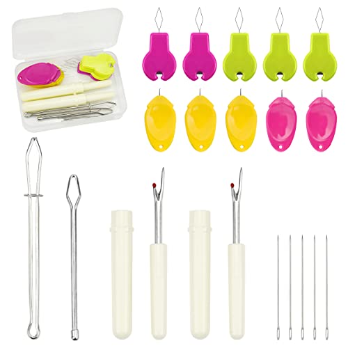 Needle Threaders Tool Set 19 in 1 for Hand Sewing, Sewing Machine, DIY (5 Pcs Gourd Shaped Threaders + 5 Pcs Thumb Shaped Threaders + 2 Pcs Drawstring Threaders + 2 Pcs Seam Rippers + 5Pcs Needles)…