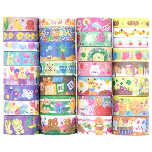 MPOPUUL 30 Rolls Kawaii Washi Tape Set - Cute Bear Print Washi Tapes Decorative for Kids, School Supplies, Journalings,Scrapbooking, DIY Crafts, 20/15/10mm Wide