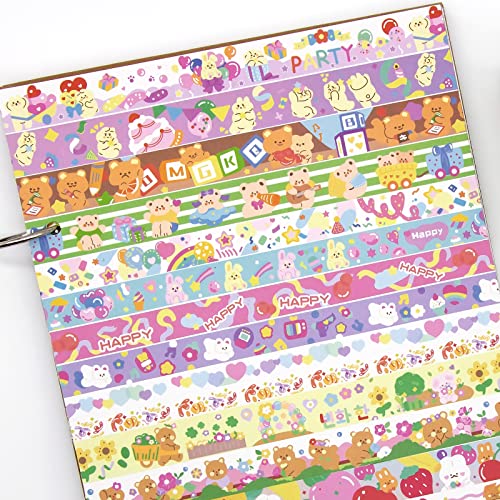 MPOPUUL 30 Rolls Kawaii Washi Tape Set - Cute Bear Print Washi Tapes Decorative for Kids, School Supplies, Journalings,Scrapbooking, DIY Crafts, 20/15/10mm Wide