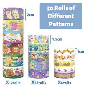 MPOPUUL 30 Rolls Kawaii Washi Tape Set - Cute Bear Print Washi Tapes Decorative for Kids, School Supplies, Journalings,Scrapbooking, DIY Crafts, 20/15/10mm Wide