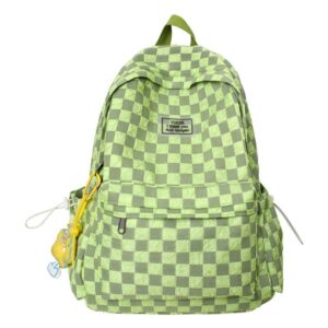 kawaii backpack with cute duck pendant, aesthetic checkered school bags bookbag japanese ita bag daypack (green), one size